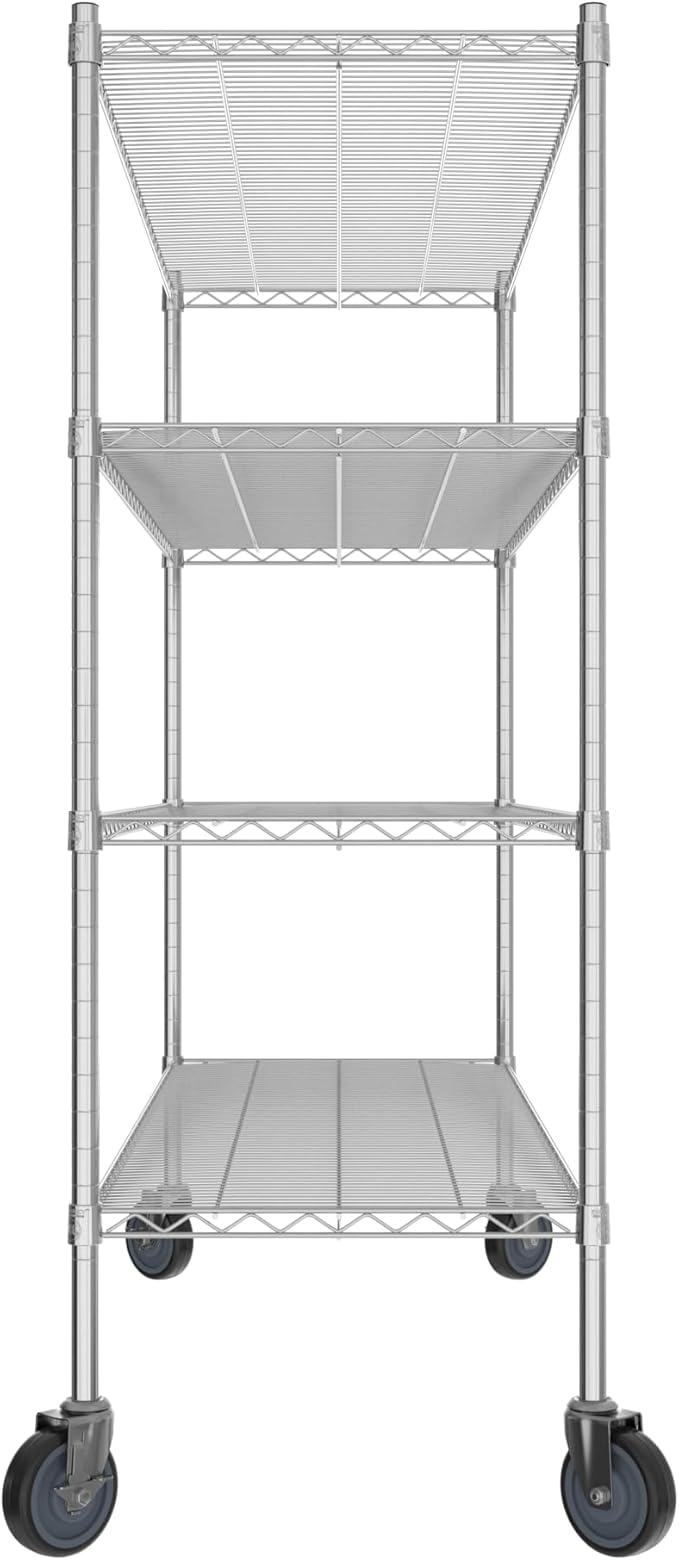 Commercial NSF Listed Chrome Mobile Wire Shelving Kit 21" x 60" x 60", with 4 Shelves Perfect for Warehouse, Walk-in Refrigerator, Freezer, Grocery Store, Restaurant, Dishroom