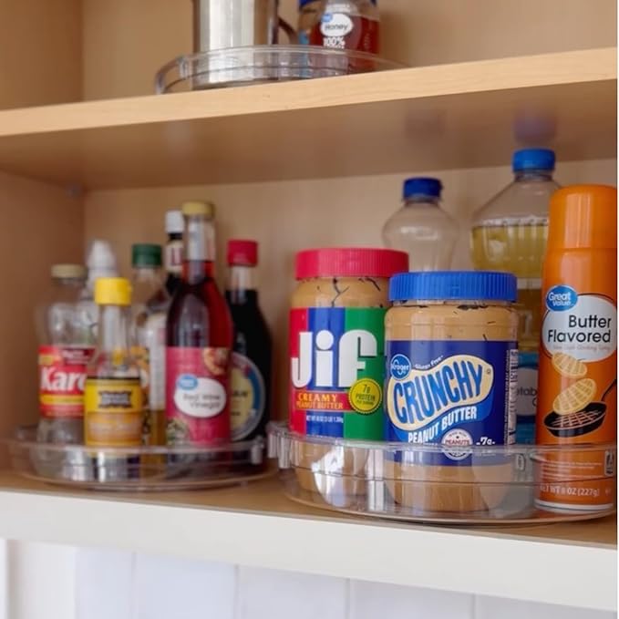 LazySpin 3 Pack Lazy Susan Organizer, Clear Lazy Susan Turntable Organizer for Cabinet, Kitchen, Refrigerator, Pantry, Bathroom, Rotating Spice Organization, 3 Size 9.25'' 10.6'' 12'', Acrylic
