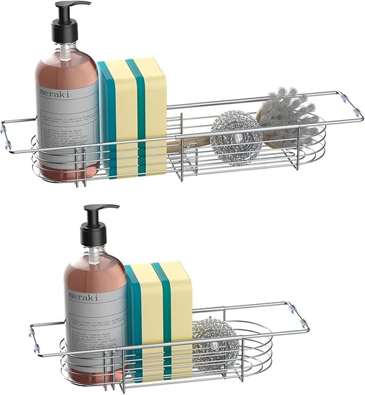Sink Caddy Sponge Holder Kitchen Sink Organizer, Telescopic sink organizer rack for kitchen Expandable 13.4" to 17.1", Stainless Steel