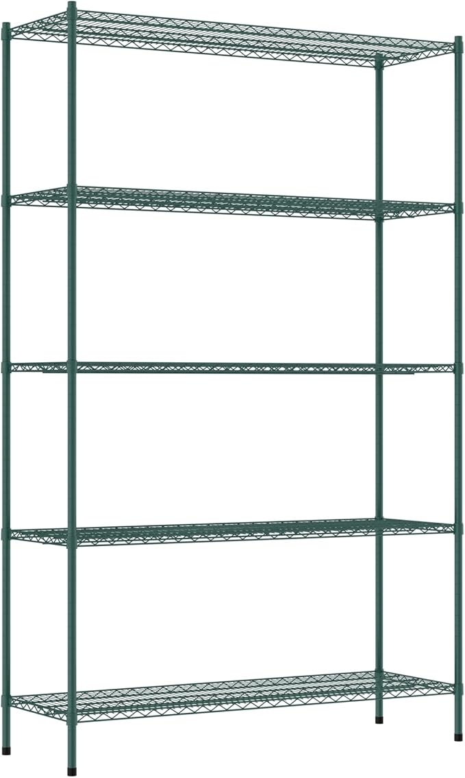 Commercial NSF Listed Green Epoxy Stationary Wire Shelving Kit 21" x 60" x 96", with 5 Shelves Perfect for Warehouse, Walk-in Refrigerator, Freezer, Grocery Store, Restaurant, Dishroom