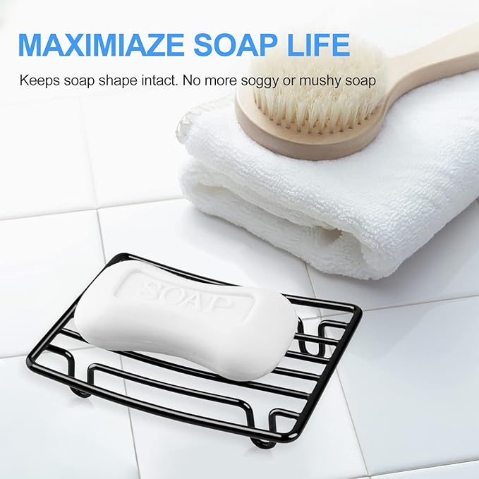 Bar Soap Dish Holder for Shower Bathroom Stainless Steel Rust Proof Self Draining, Black-2 Pack