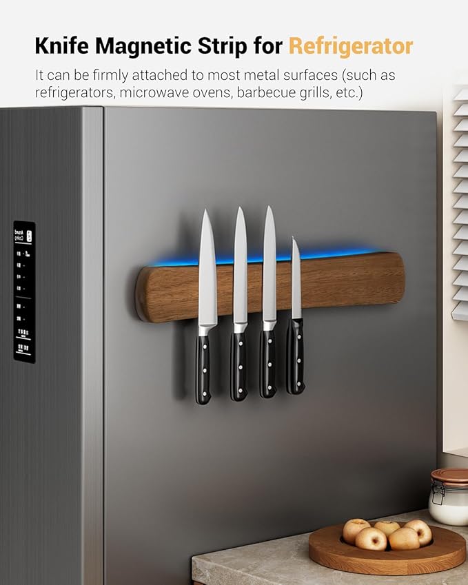 Magnetic Knife Holder for Wall, 16 Inch Wood Knife Strip with Strong Magnetism, Kitchen Accessories Organizer, Housewarming Gifts for New Home, Storage Space Savers for Apartment/Rv/Farmhouse