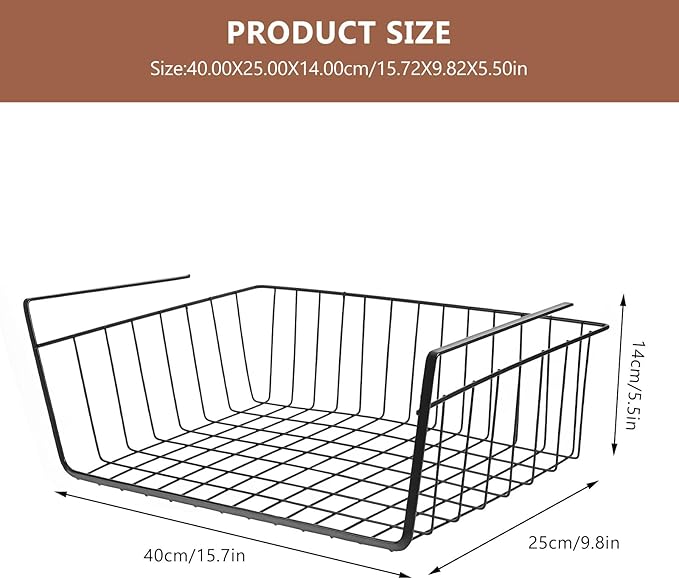 KESYOO under Shelf Storage Basket Wire Organizer Iron Hanging Cabinet Rack Black Removable Kitchen Pantry Organizer for Cabinet and Closet