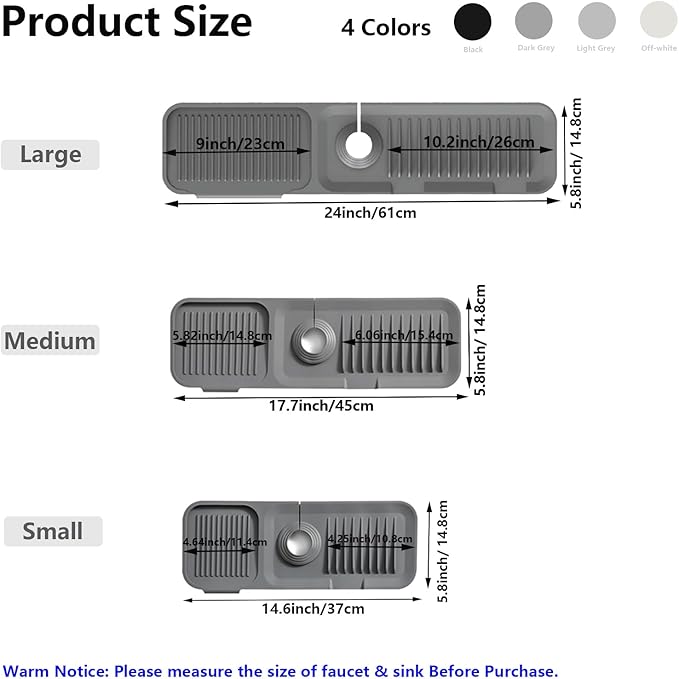 MOODKEY Kitchen Sink Splash Guard Silicone Faucet Handle Drip Catcher Tray Sink Protector for Kitchen Sink Sponge Holder for Kitchen Sink Faucet Mat Fits Faucet Tube within 2.5" (dark grey, 24'')