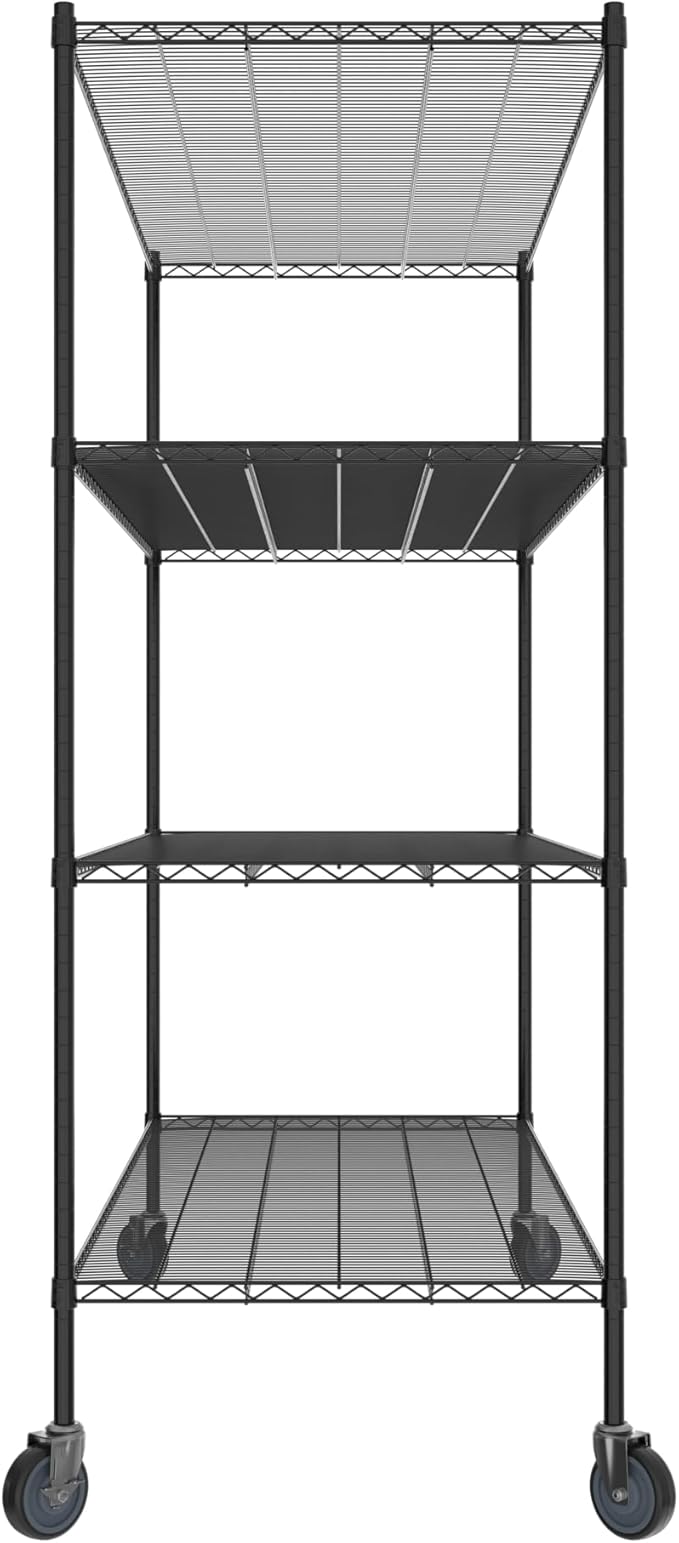 Commercial NSF Listed Black Epoxy Mobile Wire Shelving Kit 30" x 72" x 80", with 4 Shelves Perfect for Warehouse, Walk-in Refrigerator, Freezer, Grocery Store, Restaurant, Dishroom