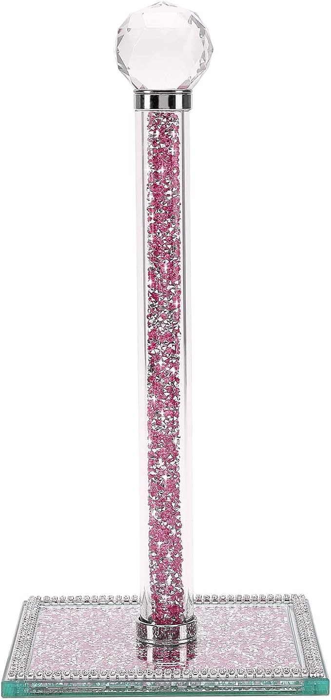 Crushed Diamond Paper Towel Holder Stand Crystal Paper Towel Holder Countertop Bling Kitchen Decor (Pink)