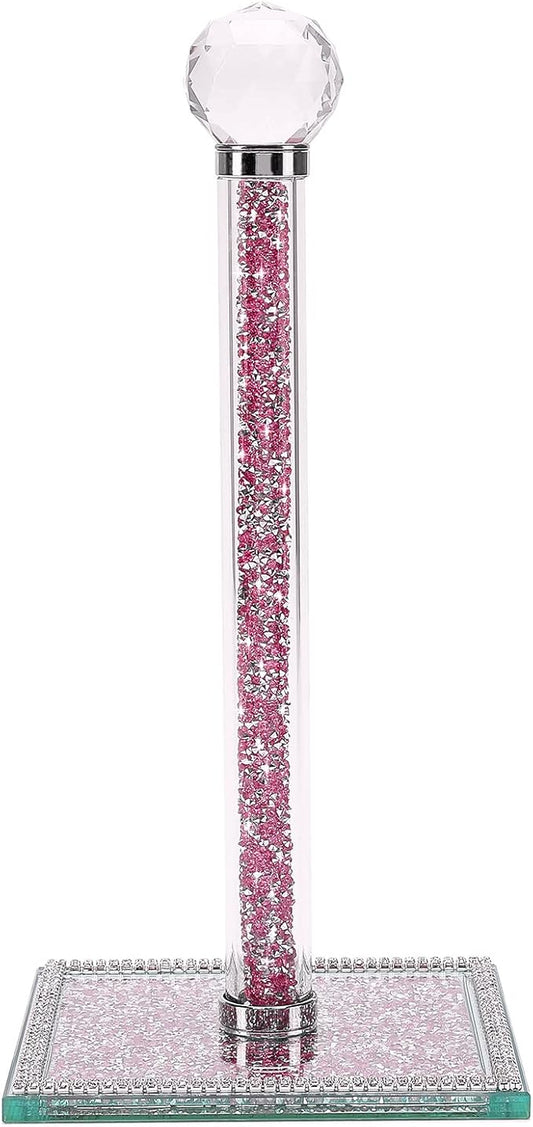 Crushed Diamond Paper Towel Holder Stand Crystal Paper Towel Holder Countertop Bling Kitchen Decor (Pink)