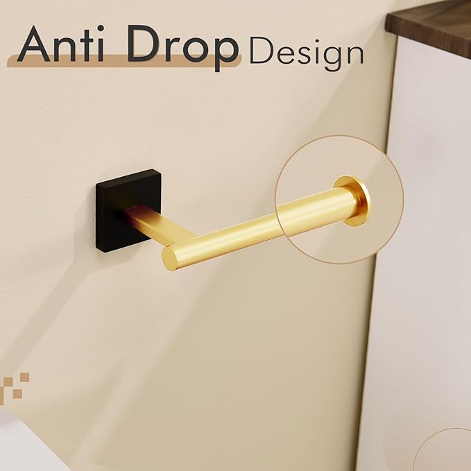 KOKOSIRI Toilet Paper Holder Toilet Roll Holders Hold Mega Rolls Kitchen Bathroom Tissue Paper Dispenser Black with Gold Stainless Steel, B2008GDK