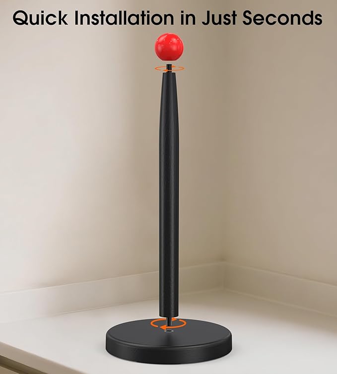 KitchLife Paper Towel Holder Countertop, 1 Pack Freestanding Decorative Black Red Weighted Holder Fits Jumbo Roll - Aesthetic Solid Paper Towel Dispenser Stand with Thickened Wider Anti-Skid Base