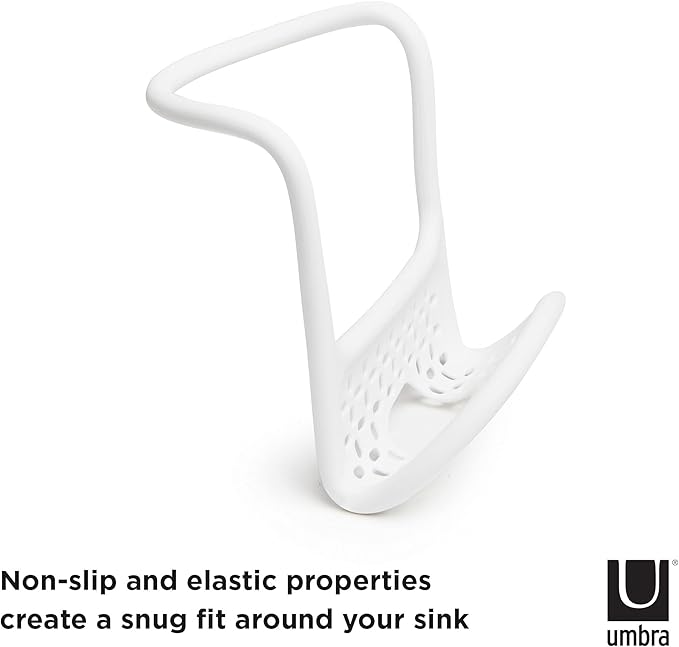 Umbra Sling Kitchen Sink Caddy Sponge Holder, Hangs Over Faucet or Divider, Single, White