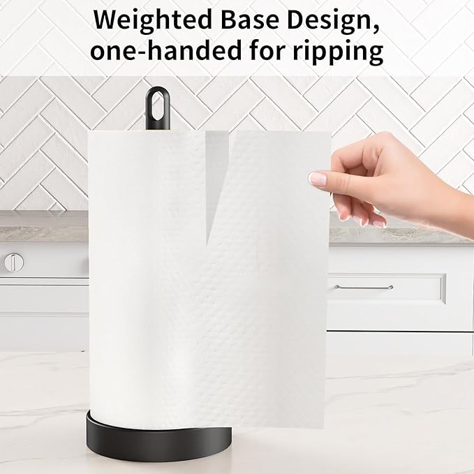 Black Paper Towel Holder Countertop, Freestanding Paper Towel Holders with Weighted Base, Stand Up Papertowel Holder for Kitchen Counter Top