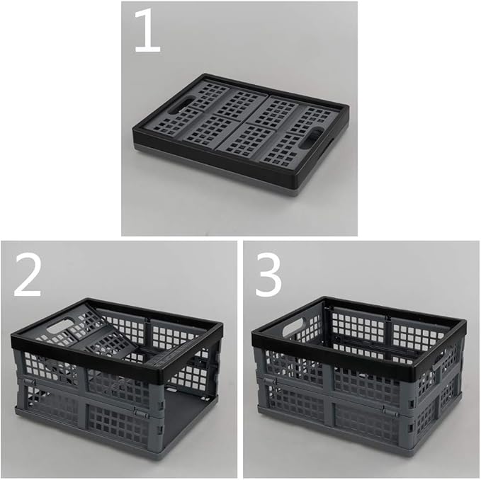 Hommp 4-Pack 15 L Plastic Collapsible Storage Crates, Stackable Storage Folding Crates