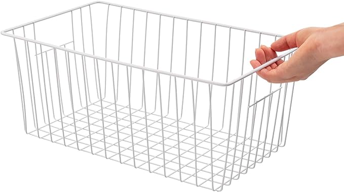 16" Upright Freezer Organizer Baskets, Wire Storage Bins Large Bakset for Freezer, Pantry, Kitchen, Bathroom Organizing, White, Set of 4