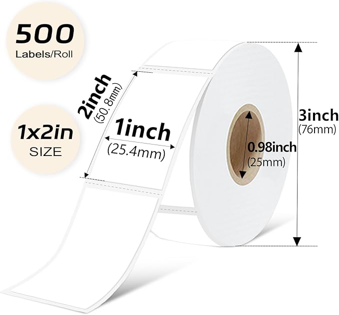 PALAIBEIQI 1x2 Inch Thermal Labels,500PCS Rectangle Stickers,Waterproof Removable Blank Stickers for Address,Jars,Freezer Containers & Pantry Organization,White