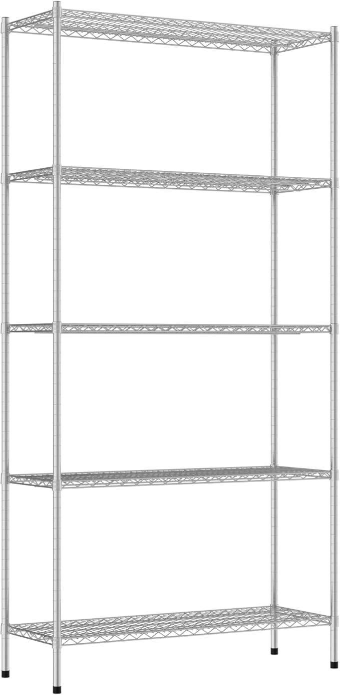 Commercial NSF Listed Chrome Stationary Wire Shelving Kit 18" x 48" x 96", with 5 Shelves Perfect for Warehouse, Walk-in Refrigerator, Freezer, Grocery Store, Restaurant, Dishroom