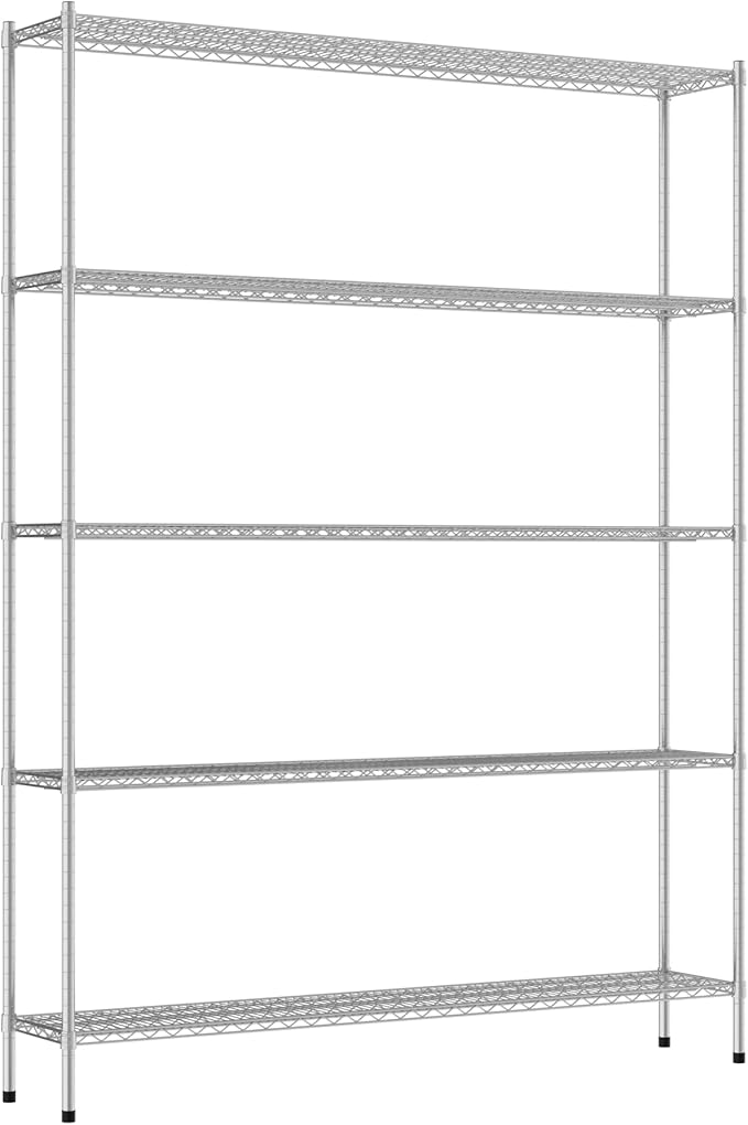 Commercial NSF Listed Chrome Stationary Wire Shelving Kit 14" x 72" x 96", with 5 Shelves Perfect for Warehouse, Walk-in Refrigerator, Freezer, Grocery Store, Restaurant, Dishroom