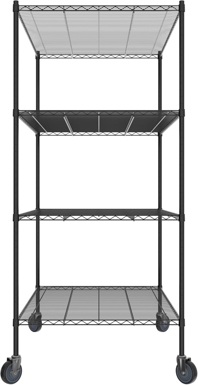 Commercial NSF Listed Black Epoxy Mobile Wire Shelving Kit 36" x 54" x 80", with 4 Shelves Perfect for Warehouse, Walk-in Refrigerator, Freezer, Grocery Store, Restaurant, Dishroom
