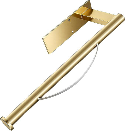 Paper Towel Holder Under Cabinet, Single Hand Operable Tearing Off Paper Towels with Damping Effect, Both Available in Adhesive and Screws, Stainless Steel (Gold)