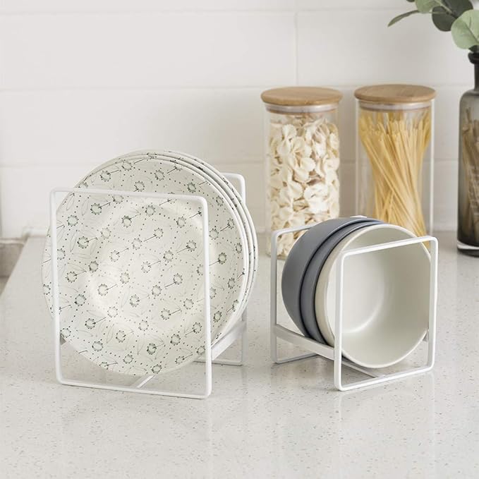 ORZ Organizer for Cabinet, Set of 2 Plate Holders Metal Plate Storage Rack for Counter-top and Cupboard