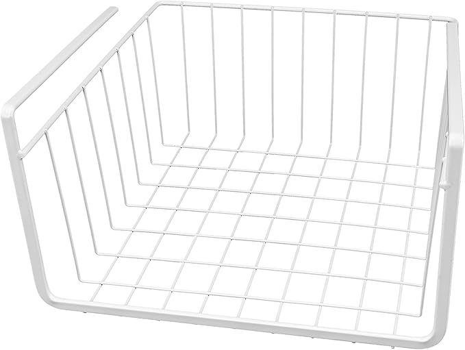 Southern Homewares White Wire Under Shelf Storage Basket Set - Piece Under Cabinet Hanging Storage for Kitchen, Pantry, Organization, Pack of 2