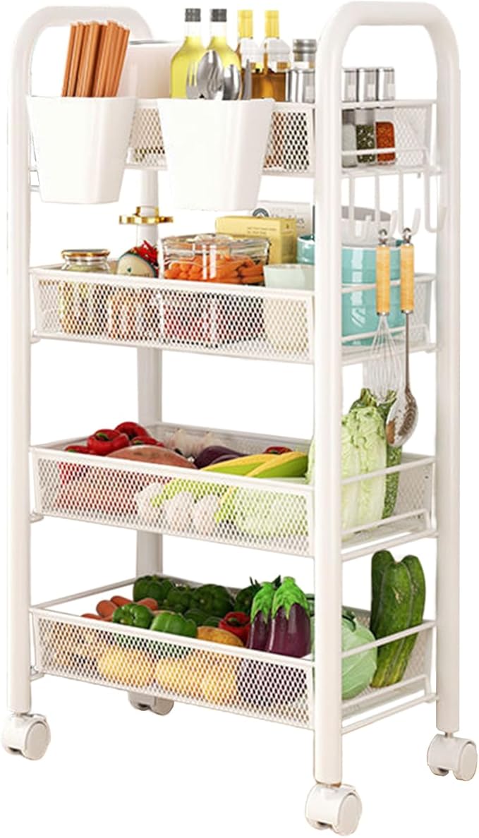 Fruit Basket for Kitchen, Fruit Vegetable Storage Basket, Standing Baskets for Kitchens Floor, 5-Tier Stackable Fruit Vegetable Storage Basket Stand on Wheel for Kitchen, Pantry Black 4