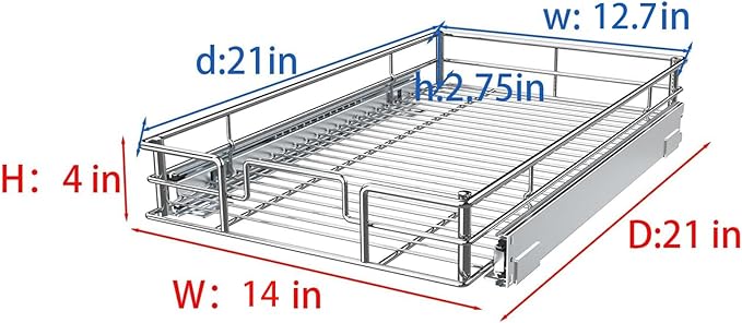 Pull Out Cabinet Organizer,14 * 21 Metal Slide Out Kitchen Cabinet Storage Shelf and Drawer Organizer NEED 15" W and 22" D Cabinet, Chrome Finish
