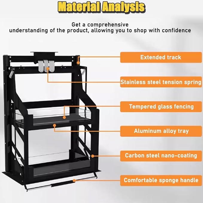 YVYKFZD 2 Tier Pull Down Cabinet Organizer, Heavy-Duty Wall Pull Down Shelf, Kitchen Storage Shelf Organizer, High Cabinet Lifting and Folding Cabinets, Space Saving(16.1"x11.0"x26.3"/41x28x67cm)