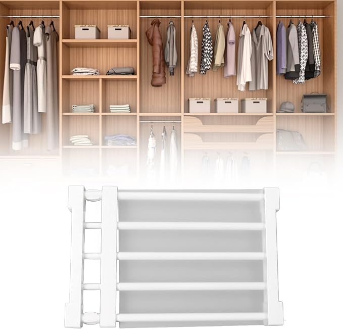 Closet Tension Shelf, Rod Expandable Storage Rack Adjustable Organizer Divider Separator Wardrobe Cupboard Hanging Shelves Pack No Slip Grip Cabinets Inside Capacity (38‑55cm /