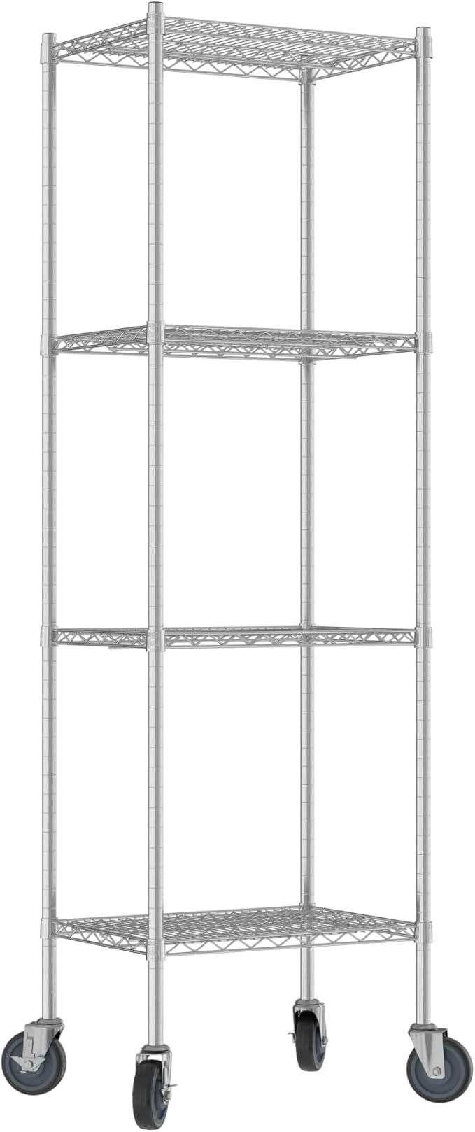 Commercial NSF Listed Chrome Mobile Wire Shelving Kit 18" x 24" x 80", with 4 Shelves Perfect for Warehouse, Walk-in Refrigerator, Freezer, Grocery Store, Restaurant, Dishroom