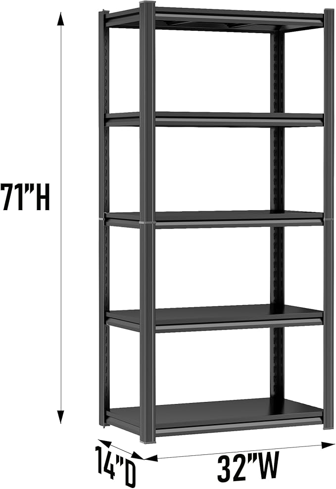 Metal Garage Shelving Unit, Heavy Duty 5-Tier Adjustable Storage Rack, Steel Shelving,2000 lbs Capacity, Industrial Shelves for Heavy Tools and Equipment (5-Tier 71" H x 32" W x 14" D)