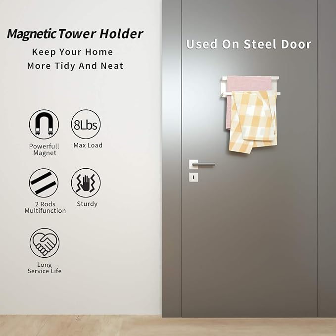 Magnetic Paper Towel Holder for Refrigerator, Kitchen Towel Bar Magnetic Paper Rack Multi Function Made of Iron,Used for Kitchen,Bathroom,Toilet, Drill Free (White, Medium)