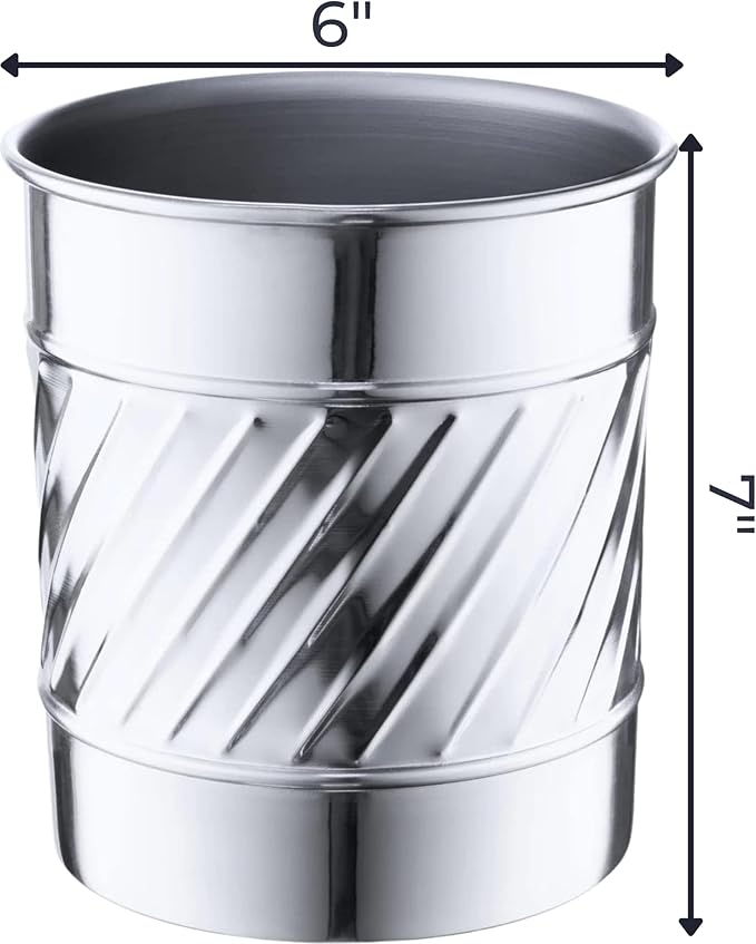 Monarch Abode Kitchen Utensil Holder – Wave Embossed Metal Nickel Chrome Utensil Holder, Decorative Utensil Crock for Kitchen Counter, Cooking Tool and Spatula Holder for Countertop, Caddy Organizer