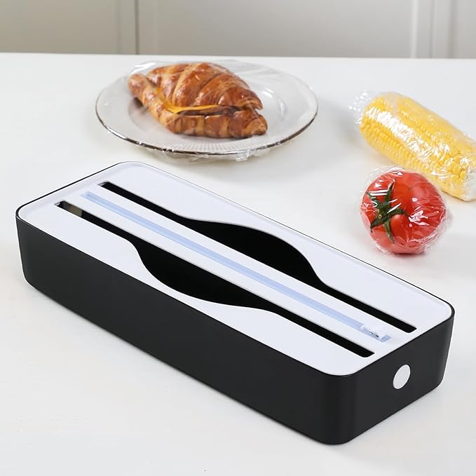 Dual-Slot Multifunctional Kitchen Cutter | For Cling Film, Aluminum Foil, and Parchment Paper Storage & Cutting | Easily Cut Two Materials at Once (Black(magnetic))