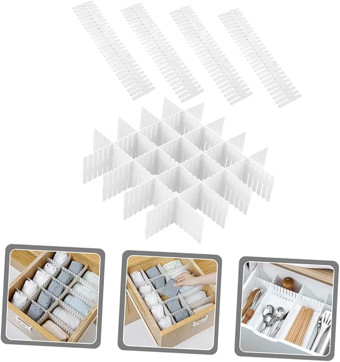 VILLCASE 12pcs Adjustable Plastic Drawer Dividers for Organizing Freely Compartments for Socks Underwear and Towels