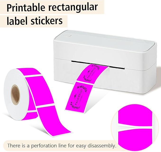 PALAIBEIQI 1x2 inch Blank Removable Freezer Labels Printable Rectangle Stickers 500PCS Water Oil Resistant with Perforation Line for Food Containers Jars Pantry Organization, Fluorescent Purple