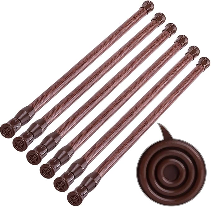 SIQUK 6 Pack Cupboard Bars Adjustable Spring Tension Rods Wood Grain Refrigerator Bar Extendable Rod for DIY Projects, 15.7" to 28"