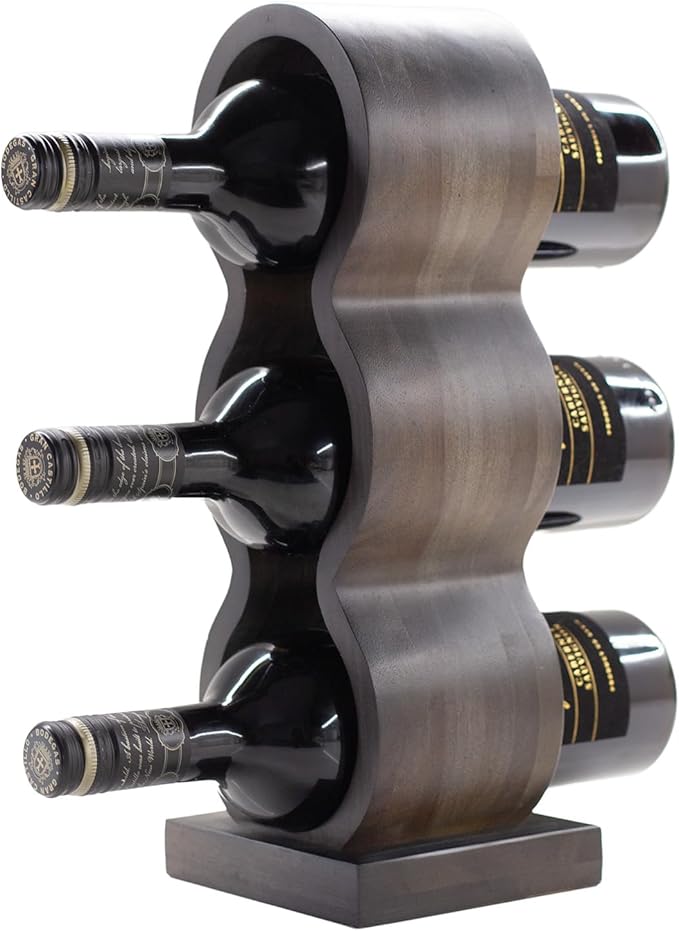 Wooden Wine Bottle Holder Countertop – Small Wine Rack for 3 Bottles, Vertical Tabletop Wine Rack Stand, Decorative Bottle Rack Wine Storage Organizer for Kitchen, Bar Decor, Wine Lover Gift