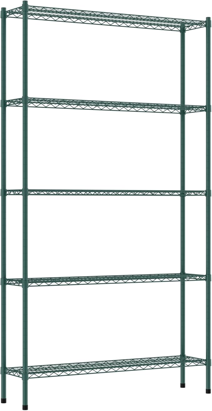 Commercial NSF Listed Green Epoxy Stationary Wire Shelving Kit 12" x 48" x 86", with 5 Shelves Perfect for Warehouse, Walk-in Refrigerator, Freezer, Grocery Store, Restaurant, Dishroom
