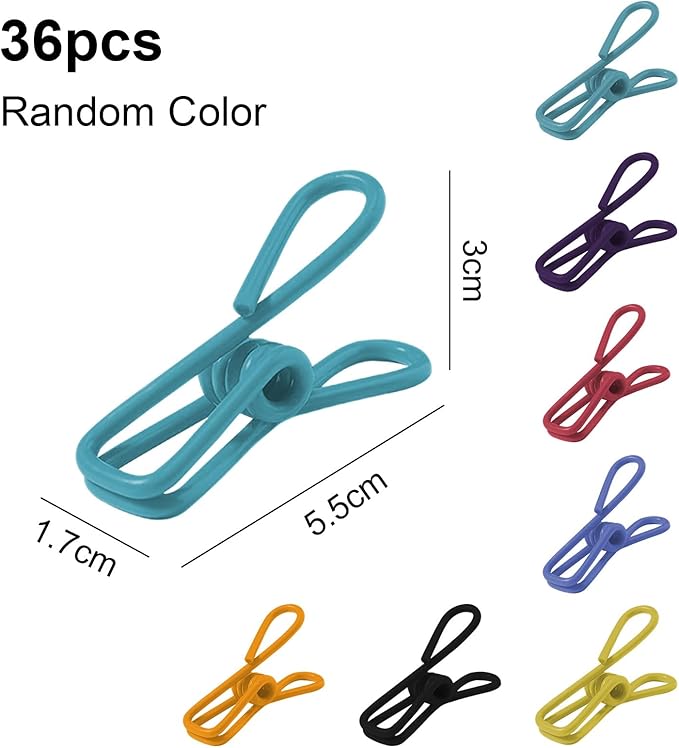 Multipurpose Metal Bag Clips - 2 Inch Colorful Sealer for Sealing Food, Paper Holder, Clothesline Clip for Laundry Hanging, Kitchen Bags (Colorful, 36PCS)