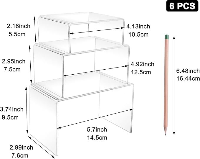 2 Sets Acrylic Display Risers(4",5",6") Product Stand ((4"x5"x6") Clear Risers)