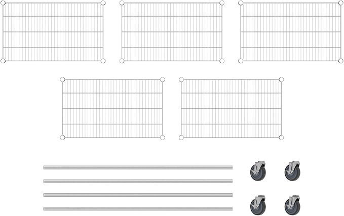 Commercial NSF Listed Chrome Mobile Wire Shelving Kit 18" x 30" x 60", with 5 Shelves Perfect for Warehouse, Walk-in Refrigerator, Freezer, Grocery Store, Restaurant, Dishroom