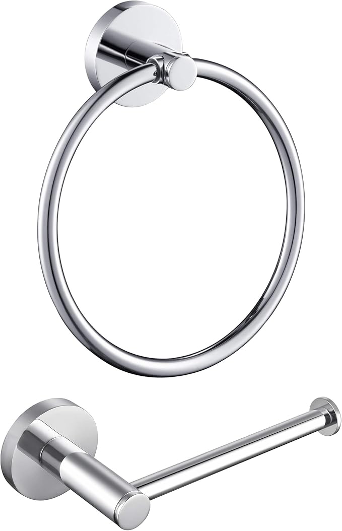 KIBI Toilet Paper Holder and Towel Ring Set | Chrome Finish Bathroom Hardware Set, Wall Mounted Hand Towel Holder and Towel Hanger | Solid Brass Construction, C-KBA14-2-2
