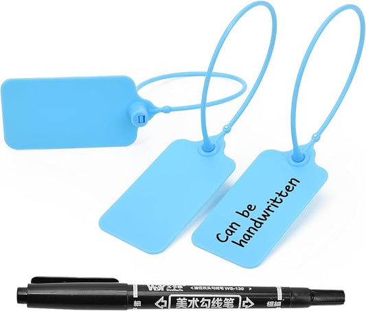 50pcs Luggage Tags Plastic Seals Shipping Label Logistics Sign Tie Bag Tag, Sealing Storage Multi Purpose Name ID Tag with Marker for Suitcases, Backpack, Schoolbag, Car Key (Blue)