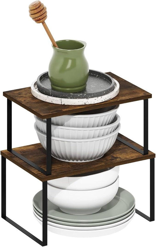 Furinno RAVEL Kitchen Countertop Organizer Set of 2, Counter Shelves, Kitchen Storage, Expandable, Stackable, Spice Rack, for Pantry, Coffee Bar, Amber Pine