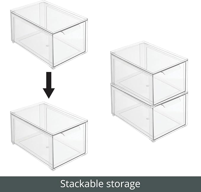 mDesign Kitchen Storage Drawer Box – Plastic Storage Box with Pull-Out Drawer – Pantry, Fridge and Cupboard Storage for Food and Snacks – Pack of 2 – Clear