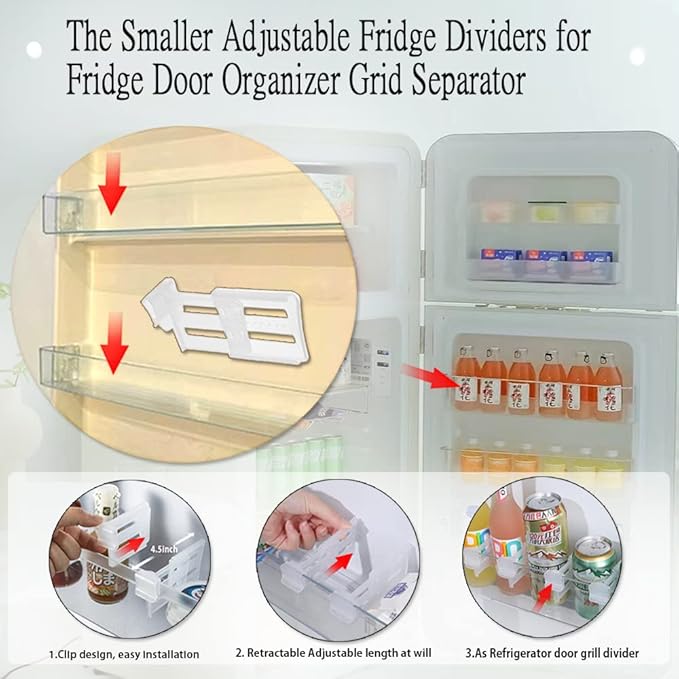 16Pcs Fridge Divider set, 8 Bigger Refrigerator Dividers for Glass Shelves in Freezer Cupboard Cabinet Drawer, with 8 Smaller Adjustable Fridge Dividers for Fridge Door Organizer Grid Separator.