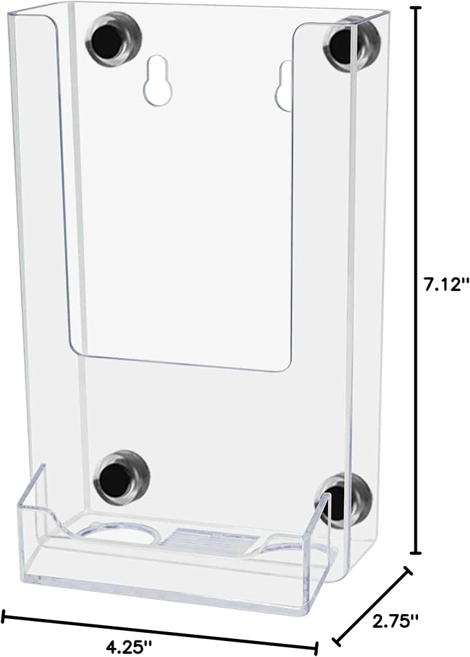 4 Pack Magnetic Brochure Bin for 4 Inch Pamphlets and 3.5" x 2" Contact Cards Metal Surface Mount Menus Maps Clear Plastic Holder for Restaurants Medical Offices and Theme Parks by Marketing Holders