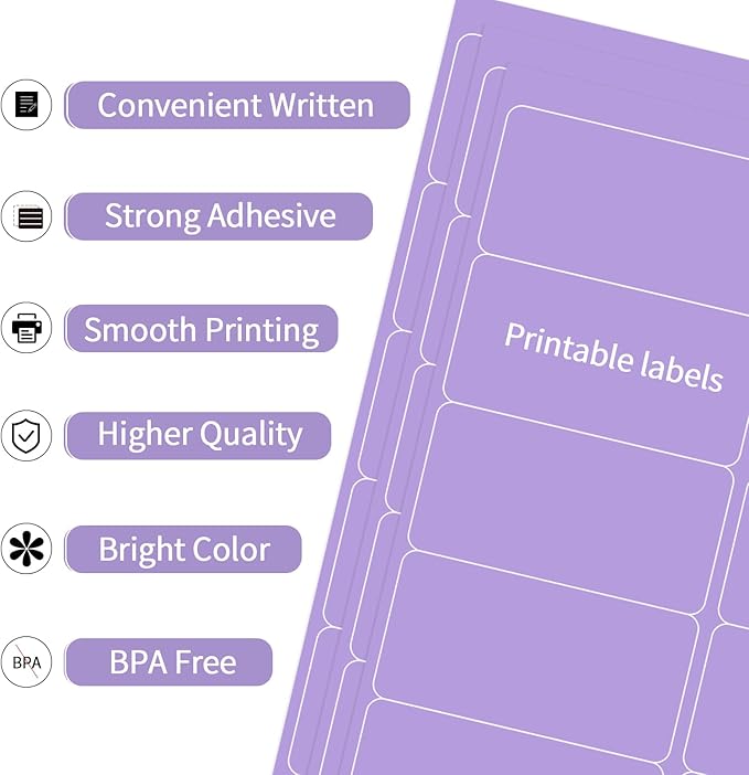 YEGAWEN Shipping Labels Stickers, 2"×4" Printable Mailing Label for Laser/Inkjet Printing- Matte Purple, Permanent Adhesive Labels Stickers