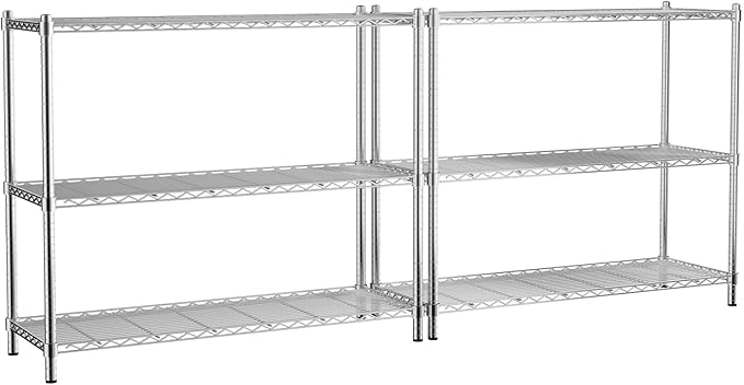 MODCART Storage Shelves, 2 PCS 48" L x 20" W x 47" H Heavy Duty Garage Wire Shelving Unit Loads 1200LBS, 3-Tier Adjustable Metal Industrial Utility Shelf Rack for Kitchen, Laundry Room, Basement
