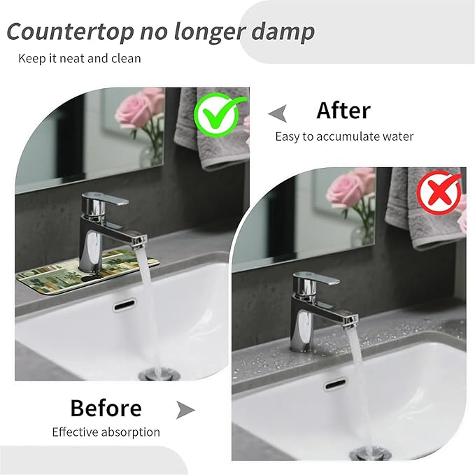 Kitchen Sink Splash Guard，black cat plants books Faucet Mat Sink Gadgets-Super Absorbent Fast Drying Mat Drip Catcher for Kitchen, Bathroom,Sink Mat, Dish Drying Mat, Bathroom(15" X 5.5" )